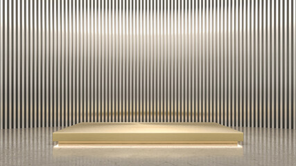 Gold stage with aluminum slat background for product. 3d rendering