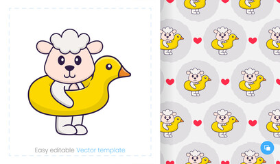 Seamless pattern with cartoon sheep on white background. Can be used on packaging paper, cloth and others.