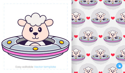 Seamless pattern with cartoon sheep on white background. Can be used on packaging paper, cloth and others.