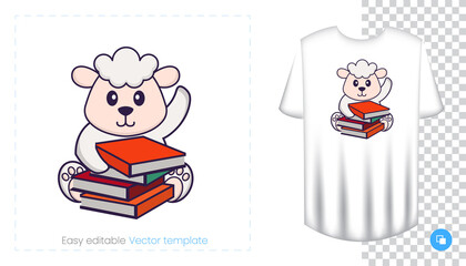 Cute sheep character. Prints on T-shirts, sweatshirts, cases for mobile phones, souvenirs. Isolated vector illustration on white background.