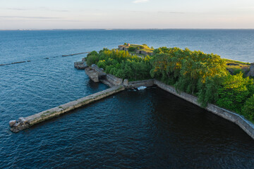 Panoramic aerial view of Fort Totleben Pervomaisky on a summer day in the waters of the Gulf of...