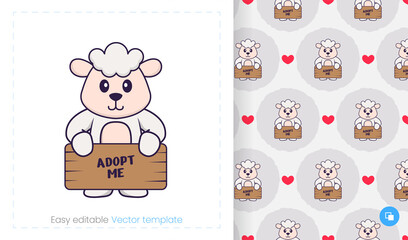 Seamless pattern with cartoon sheep on white background. Can be used on packaging paper, cloth and others.