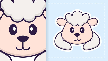 Cute sheep mascot character. Can be used for stickers, patches, textiles, paper. Vector illustration