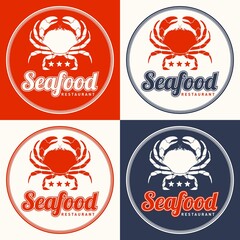 Seafood restaurant logo vector illustration. Market emblem, crab silhouette