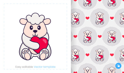 Seamless pattern with cartoon sheep on white background. Can be used on packaging paper, cloth and others.