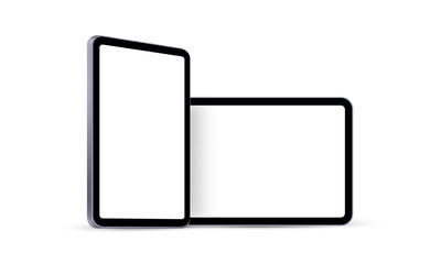 Tablet Computers with Blank Screens, Vertical and Horizontal Mockup, Isolated on White Background. Vector Illustration