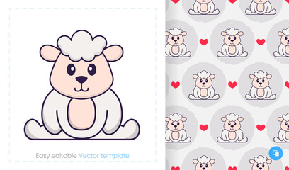 Seamless pattern with cartoon sheep on white background. Can be used on packaging paper, cloth and others.