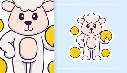 Cute sheep mascot character. Can be used for stickers, patches, textiles, paper. Vector illustration