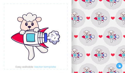 Seamless pattern with cartoon sheep on white background. Can be used on packaging paper, cloth and others.