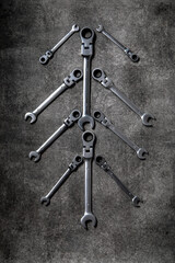 Flexible ratchet wrenches on gray background