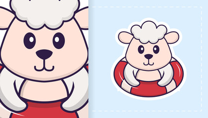 Cute sheep mascot character. Can be used for stickers, patches, textiles, paper. Vector illustration