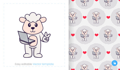 Seamless pattern with cartoon sheep on white background. Can be used on packaging paper, cloth and others.