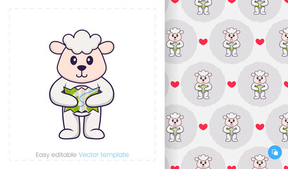 Seamless pattern with cartoon sheep on white background. Can be used on packaging paper, cloth and others.