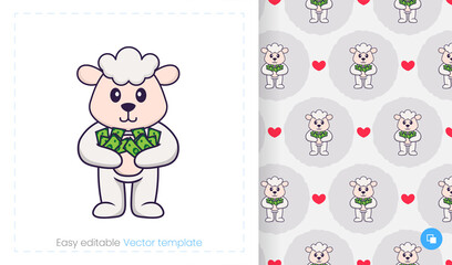 Seamless pattern with cartoon sheep on white background. Can be used on packaging paper, cloth and others.