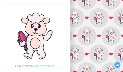 Seamless pattern with cartoon sheep on white background. Can be used on packaging paper, cloth and others.