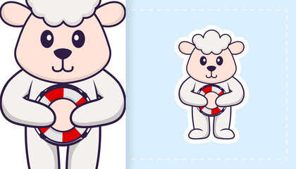 Cute sheep mascot character. Can be used for stickers, patches, textiles, paper. Vector illustration
