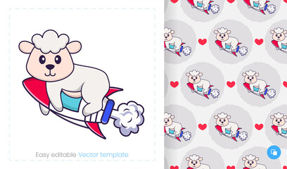 Seamless pattern with cartoon sheep on white background. Can be used on packaging paper, cloth and others.