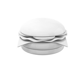 White cheeseburger on a white background. Minimalistic design object. 3d rendering.