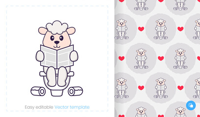 Seamless pattern with cartoon sheep on white background. Can be used on packaging paper, cloth and others.