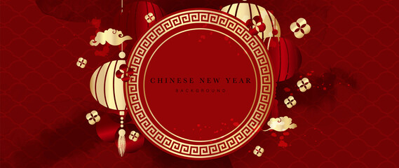 Chinese new year background vector. Oriental festive art design for place text and product images. Design for sale banner, cover and invitation.