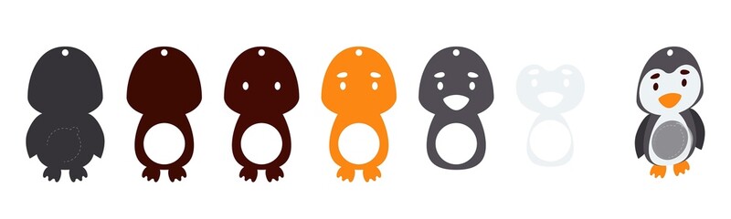 Cute penguin candy ornament. Layered paper decoration treat holder for dome. Hanger for sweets, candy for birthday, baby shower, halloween, christmas. Print, cut out, glue. Vector stock illustration.