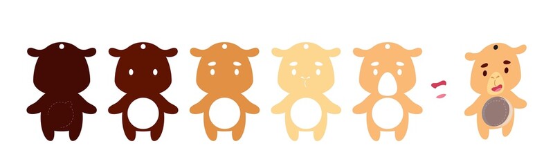 Cute camel candy ornament. Layered paper decoration treat holder for dome. Hanger for sweets, candy for birthday, baby shower, halloween, christmas. Print, cut out, glue. Vector stock illustration