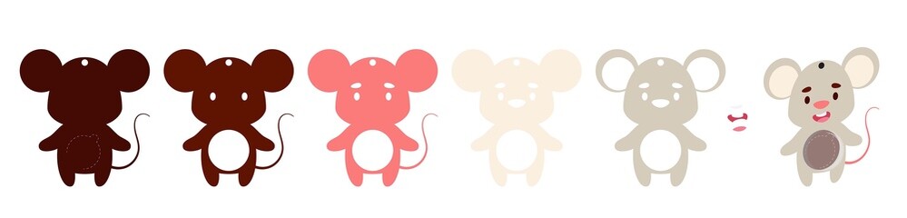 Cute mouse candy ornament. Layered paper decoration treat holder for dome. Hanger for sweets, candy for birthday, baby shower, halloween, christmas. Print, cut out, glue. Vector stock illustration