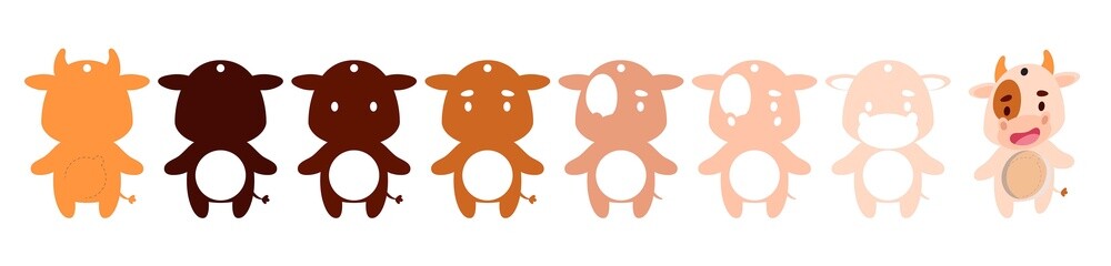 Cute cow candy ornament. Layered paper decoration treat holder for dome. Hanger for sweets, candy for birthday, baby shower, halloween, christmas. Print, cut out, glue. Vector stock illustration