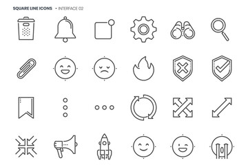 Fototapeta premium Interface 2 related, pixel perfect, editable stroke, up scalable square line vector icon set.