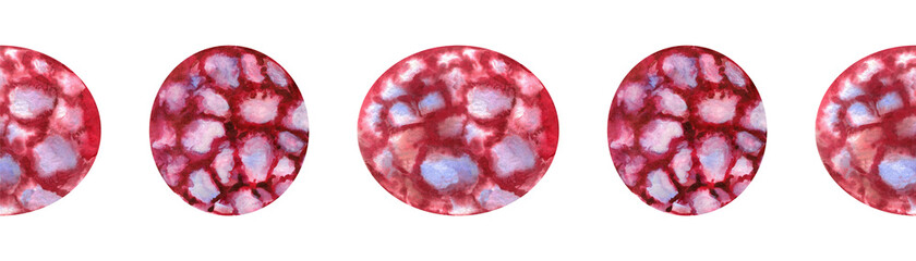 Watercolor salami slice pattern. Salami day. Hand draw illustration for concept and design sausage and pizza