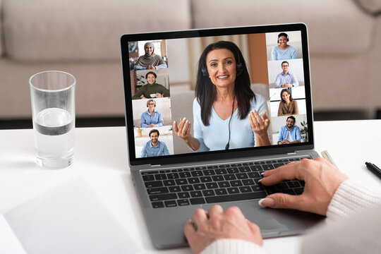 Online Briefing Concept. Group Of Multiracial Business People Having Web Chat Together
