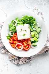 salad feta cheese, cucumber, tomato, lettuce, vegetable healthy veggie meal snack copy space food background diet vegan or vegetarian food