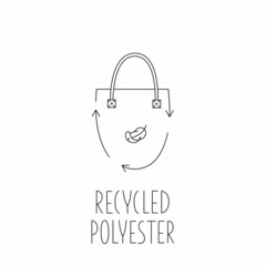 Made from 100 recycled polyester - concept for sustainable shopper bag, eco friendly fabric, clothing packaging. Vector stock illustration isolated on white background for design label set. 