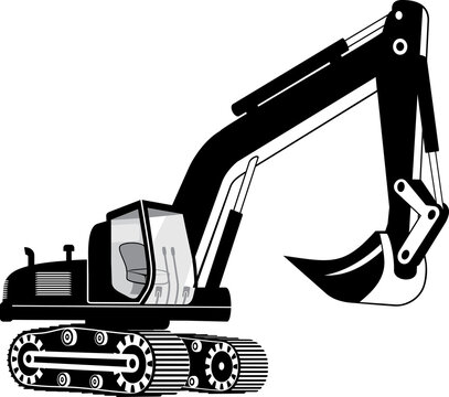 black excavator construction equipment clip art preview