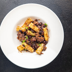 pasta vegetables Red beans bean sauce healthy meal food snack on the table copy space food background rustic 