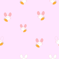 rabbit seamless pattern with pink background color. Vector illustration.