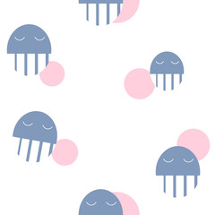 jellyfish semaless pattern with light background.Vector illustration