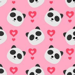 A seamless pattern with panda and heart. Good for any project.