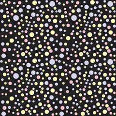 Abstract pattern of various circles of light pastel shades on a black background, vector for background, packaging, textiles and paper