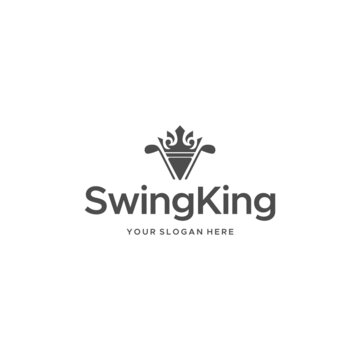 Minimalist Swing King Crown Stick Golf logo design