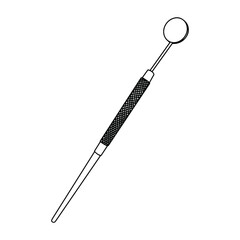 Line art black and white dental mirror. Medical, Vector Stock illustration. 