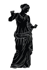 Fototapeta premium A young beautiful slender ancient Greek girl is standing and trying on a dress. Vector illustration isolated on white background.