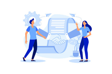 handshake, conclusion of a contract, successful partnership, cooperation vector flat modern design illustration - obrazy, fototapety, plakaty