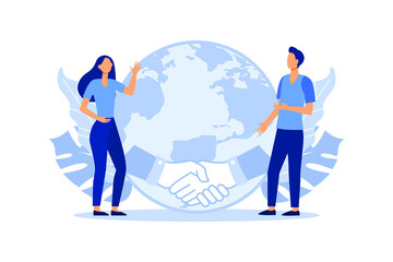 hands of different nationalities, the conclusion of the contract, the successful partnership and cooperation vector flat modern design illustration
