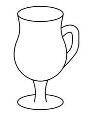Mulled wine glass. Sketch. Glass for a drink. Glassware with handle for latte and cappuccino. Vector illustration. Coloring book for children. Outline on white isolated background. 
