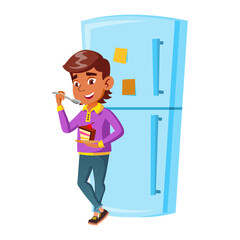 child boy eating sweets, cartoon sweet. delicious person smile. vector flat cartoon illustration