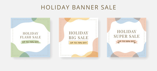 Social media template for promotion. Holiday banner sale for ads with pastel color.