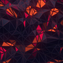 Abstract triangular futuristic dark surface with glowing light areas. Geometric background 3d rendering illustration