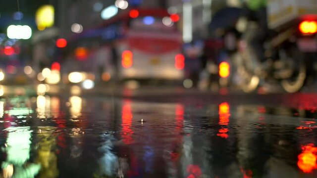 Brake Lights Reflected in Rain. High quality video footage