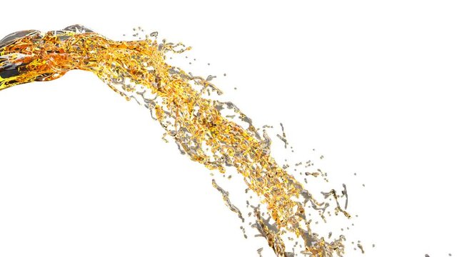 Golden wave beer stream jet on white 